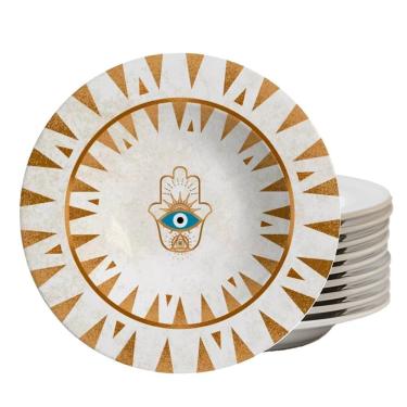 Imagem de Jogo 10 Pratos Fundo Olho Grego Plus Cerâmica Alleanza 25cm