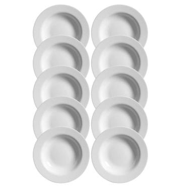 Imagem de Jogo 10 Pratos Raso Plissan Relevo Branco 33cm Cerâmica Alleanza