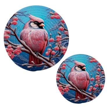 Imagem de Blueangle 2 peças de suporte de panela de Natal e inverno cardinal - conjunto de pegadores de panela de tecido redondo - almofadas quentes trançadas de algodão - porta-copos - tapetes de mesa para