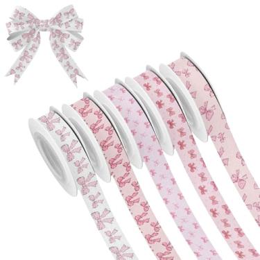 Imagem de SEHANY 5 rolos de fita de Natal 0,59 polegadas 5 jardas fitas de tecido laço rosa festival fitas decorativas de Natal para embrulho de presente faça você mesmo artesanato grinalda decoração de férias