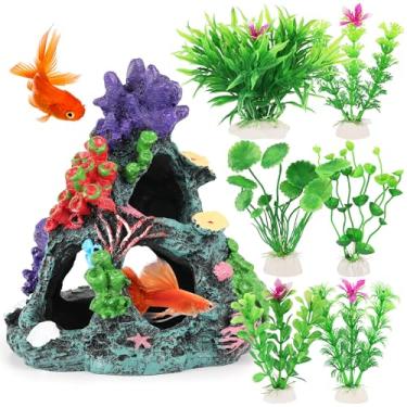 Imagem de MyLifeUNIT Plantas de aquário de peixes, conjunto de 7 peças de recifes de corais coloridos, decoração de tanque de peixes, ornamento de caverna de montanha para betta, peixe dourado, camarão, réptil