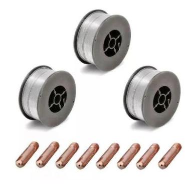 Imagem de Kit - 3 Arame Mig Uso Sem Gás 0,8mm - 1kg + 8 Bico de Contato 0,8 mm M