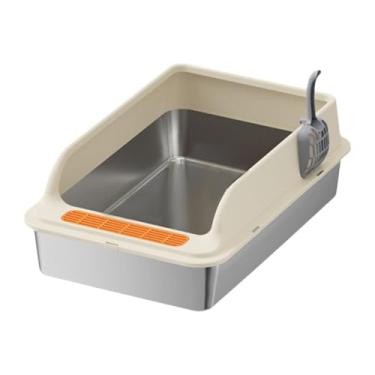 Imagem de Bothyi Caixa de areia para animais de estimação com tampa aberta, banheiro para gatos internos, caixa de areia para gatos, comadre de gato, grande, Cáqui