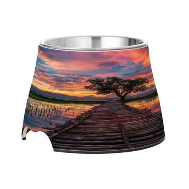 Imagem de Blueangle Tigelas elevadas para cães com aço inoxidável - Prato antiderrapante de 2,3 xícaras para animais de estimação de alta capacidade para saúde da coluna vertebral e design de ponte de madeira