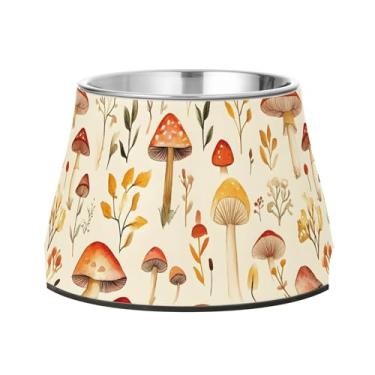 Imagem de SEHANY Tigelas para cães de ervas e cogumelos antiderrapante de aço inoxidável com fundo de borracha para evitar tombamento, tigelas elevadas para comida e água quadriculadas para cães e gatos