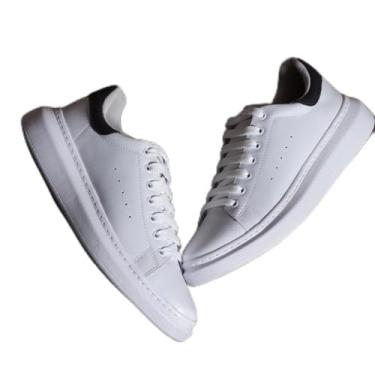 Imagem de Tênis Masculino Sneaker Casual Sola Alta Sapatenis Confortável Couro Vegano Aumenta Altura Estiloso Versátil (BRANCO/PRETO, BR, Adulto, Numérico, 39)