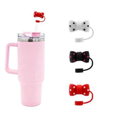 Imagem de Bchjatk 6 peças de capa de canudo com estampa de laço de bolinhas com copo Stanley de 30 e 1,134 g, tampas de silicone macio de 10 mm de 1 cm, topos reutilizáveis à prova de poeira, decorações