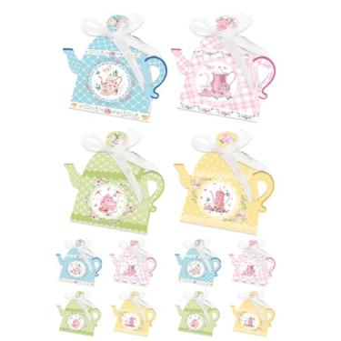 Imagem de Liiaiyter 12 caixas de lembrancinhas de festa de chá, caixa de petiscos em forma de bule de chá, decoração de mesa floral para festa de chá, caixa de doces para aniversário, chá de bebê, casamento
