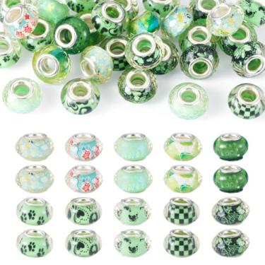 Imagem de 30 peças sortidas verde transparente resina contas europeias 14 x 8,5 mm impresso glitter pó grande buraco contas Rondelle espaçadores para pulseiras DIY canetas, chaveiro, fabricação de joias