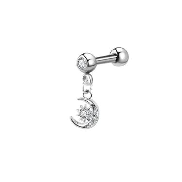 Imagem de Brincos femininos prateados delicados de cruz com estrela e costas planas, presentes de pedra do mês de nascimento para mulheres, Medium, Latão, Sem pedra preciosa