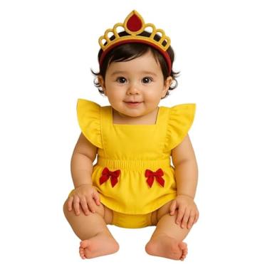 Imagem de Romper da Bela Bebê Fantasia mesversário Princesa (Romper laço e coroa, G)