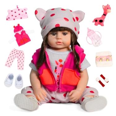 Imagem de Boneca Bebê Reborn Menina Realista Silicone 45cm com Roupinha Certidão e Girafinha