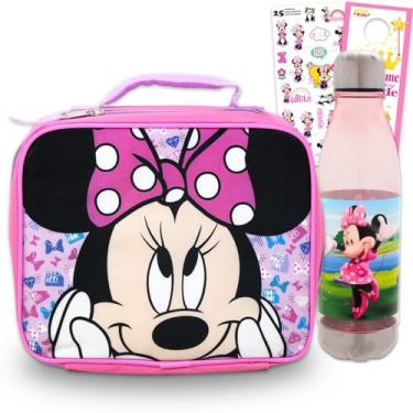Imagem de Disney Conjunto de lancheira Minnie Mouse para meninas – Lancheira, garrafa de água, adesivos, mais | Lancheira Minnie Mouse para crianças, meninas