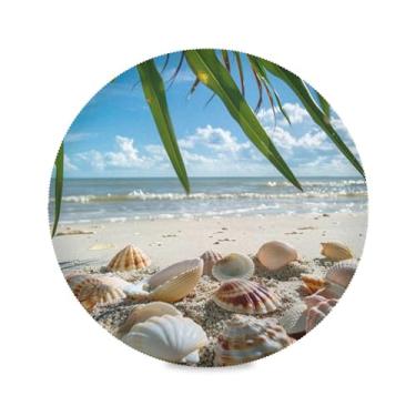 Imagem de xigua Jogo americano redondo para cenário de praia, conjunto de 1 para mesa de jantar, tapetes de mesa antiderrapantes laváveis e resistentes ao calor para decoração de festa, cozinha, jantar