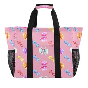 Imagem de Wassud Playful Bows Sacolas de mercearia reutilizáveis grande bolsa organizadora de lona impermeável para praia, piquenique, lavanderia, viagem