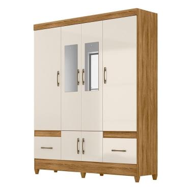 Imagem de Guarda Roupa Casal Ms912 6 Portas E 2 Gavetas Freijó/off White Com Espelho - Moval