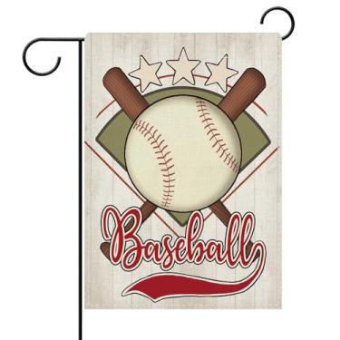 Imagem de Dyrenson Bandeira de jardim decorativa esportiva de beisebol, taco de beisebol, quintal externo, decoração de casa, presentes para amantes de jogadores de beisebol, estopa de fazenda ao ar livre
