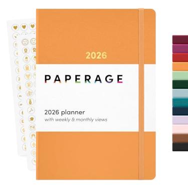 Imagem de PAPERAGE Agenda semanal e mensal 2026, 12 meses (janeiro de 2026 a dezembro de 2026), 14 x 20 cm, capa dura 2026, agenda com páginas semanais e mensais, páginas de anotações, adesivos e bolso traseiro