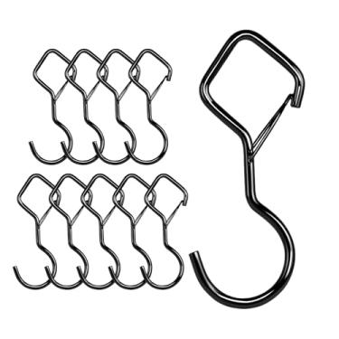 Imagem de Viweolm Ganchos em S resistentes para pendurar, ganchos de teto de 10 cm com trava, armazenamento seguro para plantas, utensílios de cozinha, bolsas, roupas, toalhas (preto, 10 peças)
