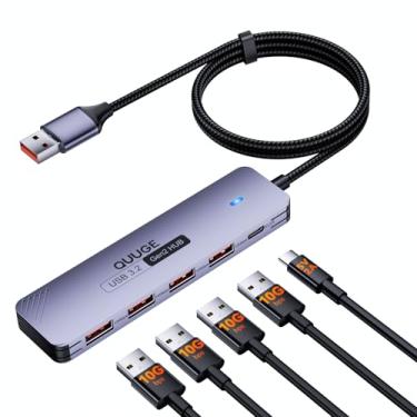 Imagem de Hub USB 3.2 Gen2, divisor USB 5 em 1 QUUGE com 4 portas USB-A de 10 Gbps, adaptador multiportas USB com cabo de nylon de 120 cm, porta de alimentação tipo C 5V 2A para MacBook, Mac Pro, iMac, laptop