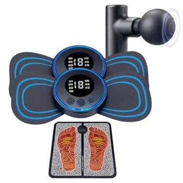 Imagem de Kit Massageador 3 em 1, Tapete Massagem para Pés e Pernas, Massageador Portátil de Percussão, Estimulador Muscular EMS, Sistema de Massagem Corporal