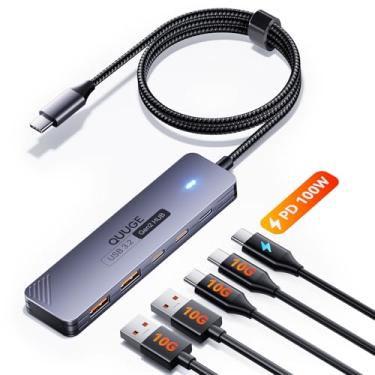 Imagem de Hub USB C de 10 Gbps, divisor USB QUUGE 5 em 1 com 2 USB-A e 2 USB-C 3.2 e PD 100W, adaptador multiportas tipo C de alumínio de transferência rápida com cabo de nylon de 100 cm para MacBook Air/Pro