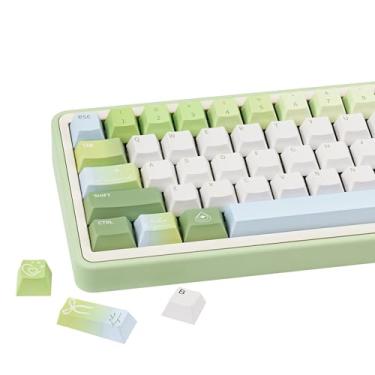 Imagem de JOLINTAL Teclas de material PBT 143 teclas, estilo minimalista, teclas verdes matcha, perfil cereja, conjunto de tampas personalizadas de sublimação de tinta para teclados mecânicos Cherry Gateron MX