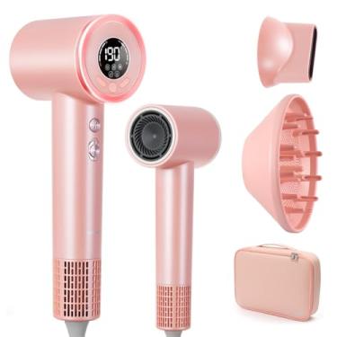 Imagem de Secador de cabelo com difusor, secador profissional de alta velocidade, secadores de cabelo iônicos negativos para mulheres, secagem rápida de 110.000 RPM, 5 temperaturas e 3 velocidades, com tela