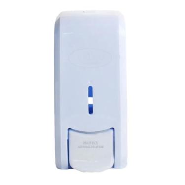 Imagem de Dispenser para Sabonete Líquido e Álcool Gel, Polipropileno, Preto e Branco, 800ml, com Tecla Protect, 25x11x11cm, Reservatório Incluso