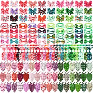 Imagem de Reginary Conjunto de 200 bandanas de dia dos namorados, laços para cães de São Patrício, coleiras para animais de estimação, estampa da sorte, gravata borboleta e gravatas para filhotes de animais de