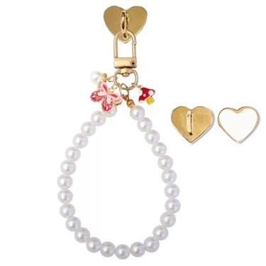 Imagem de Corrente de pingente de cogumelo borboleta pérola para mulheres amantes de livros, chaveiro pingente de pérola pulseiras Kindle acessórios, berloques, presentes para leitores amantes de livros