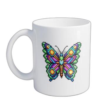 Imagem de Caneca Xícara de Café Porcelana 300ml Design Borboleta Pixel Art