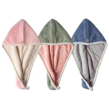 Imagem de 3-Pack Turbantes de Cabelo Microfibra Toalhas Absorventes para Secar Envolvimentos Leves Tecido Bandanas Funcionais com Botões Mais Seguros Tecidos Rapidamente Uso em Banheiro Residencial