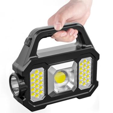Imagem de Lanterna Portátil para Camping e Pesca Luz de Trabalho Multimodos Solar Alta Brilho Mão Recarregável via USB com Lateral