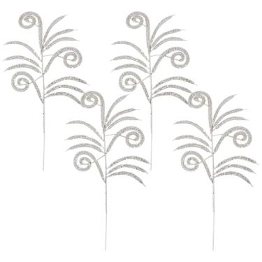 Imagem de GSHLLO 12 peças de folhas de Natal com glitter artificial de 38 cm, caules de folhagem de Natal falsos, galhos de árvore de Natal, enfeites brilhantes para palheta de folhas brilhantes para guirlanda