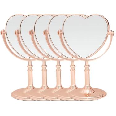 Imagem de 5 Espelhos de Mesa Coração Maquiagem Dupla Face Rose Gold