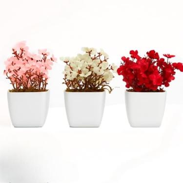 Imagem de 3 Mini Vasos Decorativos Com Suculentas E Flores Artificiais - DecoraçãO Para Casa(KIT CEREJEIRAS VASO QUADRADO)