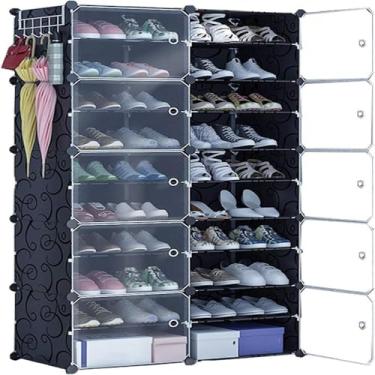 Imagem de Organizador Modular de Sapatos, 20 Prateleiras para 40 Pares, Armário Multifuncional com Dimensões 158x85x32cm, Preto com Design Floral