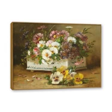 Imagem de Moldura de teca. Arte em tela floral country, pintura botânica vintage de natureza morta, decoração de parede de cozinha de fazenda emoldurada para sala de jantar. A27. 40 x 50 cm - 15,8 x 19,7 pol