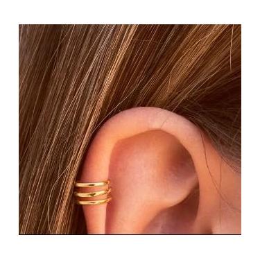 Imagem de Brincos de orelha dourados para mulheres, sem piercing, joias de encaixe para mulheres, presentes modernos para mulheres, Medium, Latão, Sem pedra preciosa