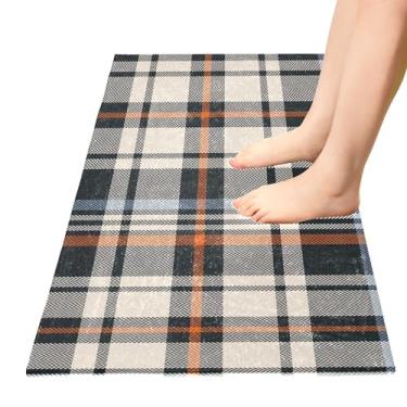 Imagem de TSENQUE Tapetes de banho xadrez laranja azul marrom bege tapete de cozinha tapete de pelúcia tapete de porta da frente antiderrapante antiderrapante tapete de banheiro escritório casa essenciais, 99