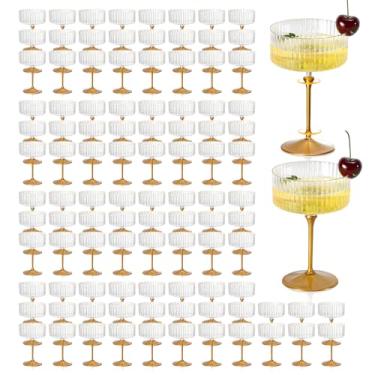 Imagem de XUWAIDSGN 12 peças de taças de champanhe martini 255 g com aro dourado removível dourado cupê copos de martini rosa conjunto de copos de plástico Mimosa vintage cupê para aniversário de casamento (100