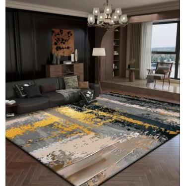 Imagem de Tapetes de luxo abstratos para sala de estar, decoração dourada, tapetes grandes para sala de estar, tapetes tatames macios para cabeceira de quarto (6,5 x 8,2 pés (200 x 250 cm)/WL0002-Flannel-3