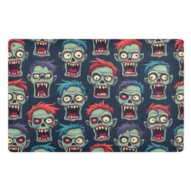 Imagem de Joisal Tapete de porta interior azul Zombie Heads Tapete de porta de boas-vindas resistente à sujeira 81 x 50 cm tapete de chão