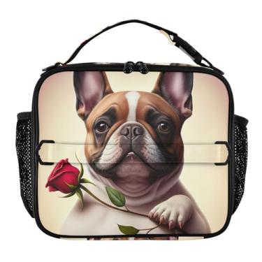 Imagem de Joisal Lancheira Bulldog Rose para mulheres, meninas, lancheira masculina e infantil, lancheira para trabalho, bolsa térmica para meninos