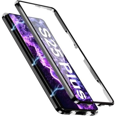 Imagem de [Material de metal] Capa para Samsung Galaxy S25 Plus, capa de celular externa com proteção contra quedas de grau militar com tela de vidro integrada e protetor de lente da câmera, capa de metal para