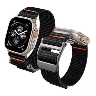 Imagem de Pulseira De Nylon Presilha 123-ny-03 Compativel Com Apple Watch Ultra 1 2 e 3 Iwatch Serie 10 9 8 7 6 5 4 3 2 1 Se 44mm 45mm 46mm 49mm (Preto)