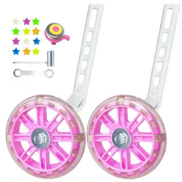 Imagem de DDJKCZ Rodas de treinamento Flash Mute Wheel Bicycle compatível com bicicletas de 12 14 16 18 20 polegadas (rosa-claro)