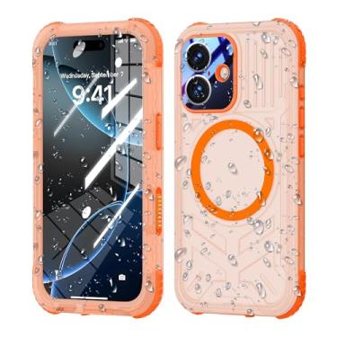Imagem de Mangix Capa para iPhone 17, magnética, compatível com Magsafe, protetor de tela integrado, resistente, resistente, IP68, à prova d'água, à prova de poeira, para Apple iPhone 17 (laranja)
