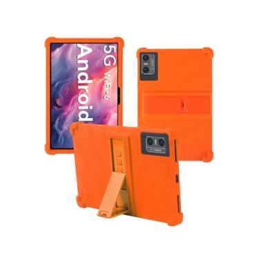 Imagem de Capa para tablet DOMATON D105 Android 14 2025 tablets 25.4 cm, WUNIAK à prova de choque, leve, com suporte, capa protetora, de silicone macio, ajustável para crianças, laranja